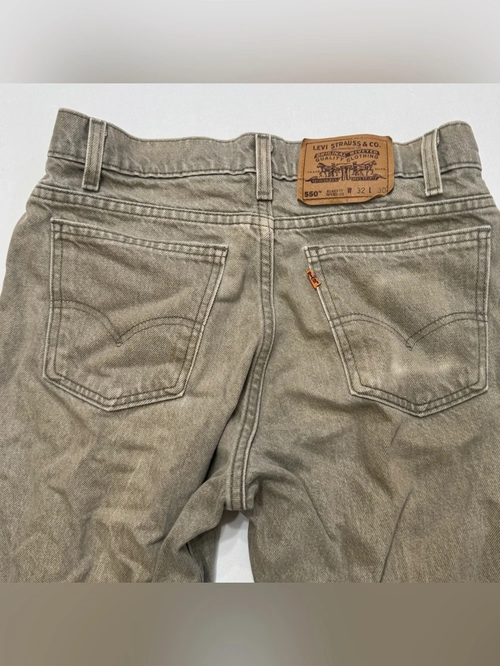 Vintage 70s Orange Tab Levi's 550 Relaxed Fit Taupe Denim Jeans Men's 32 x 30